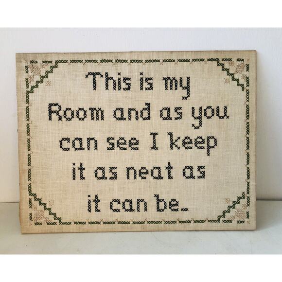 Vintage Cross Stitch Sampler Children’s Room Kids Chores Keep It Neat As Can Be - Picture 1 of 12